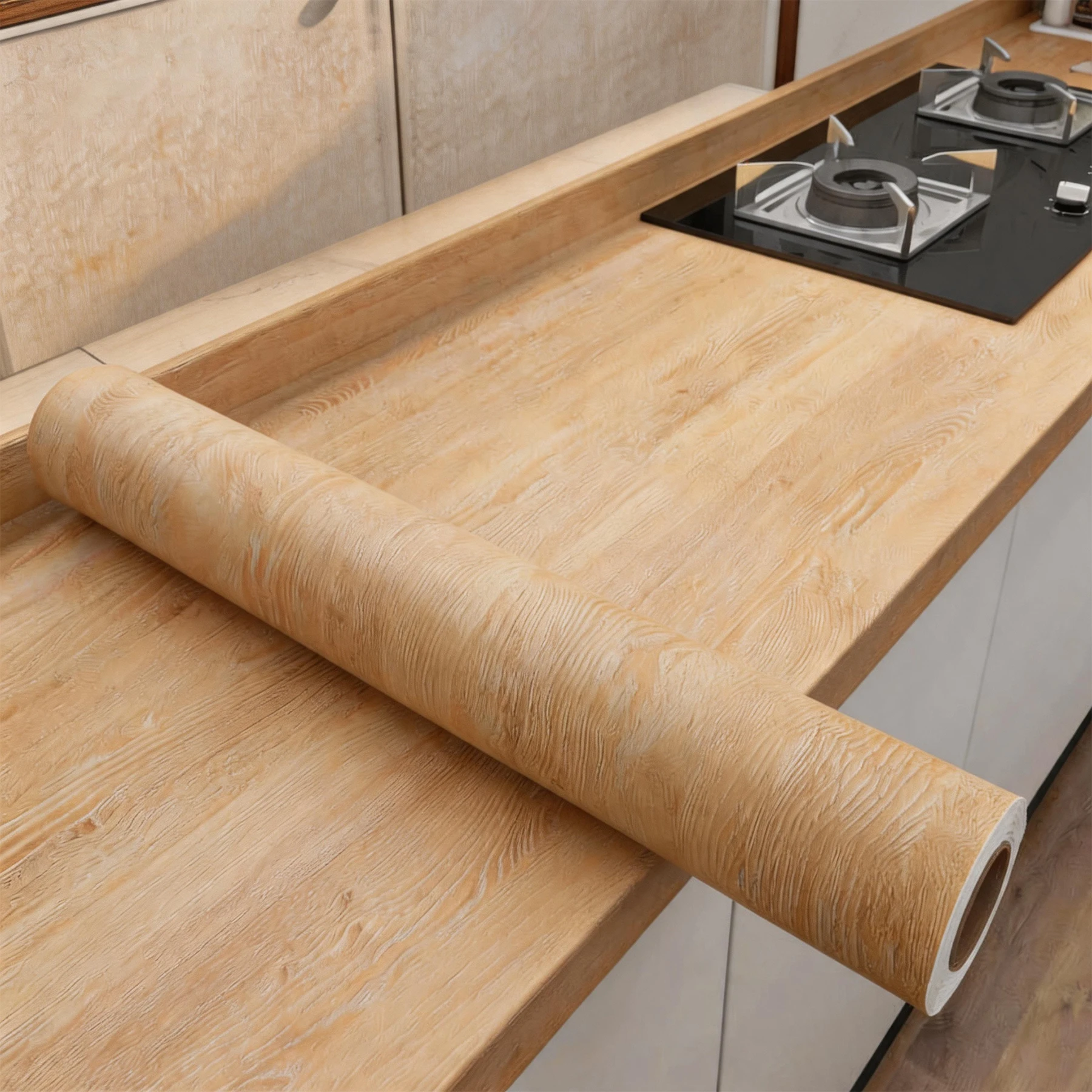 Light Wood Grain Peel Stick Contact Paper Self Adhesive Waterproof Film For Kitchen Counter Cabinet Furniture Home Decor