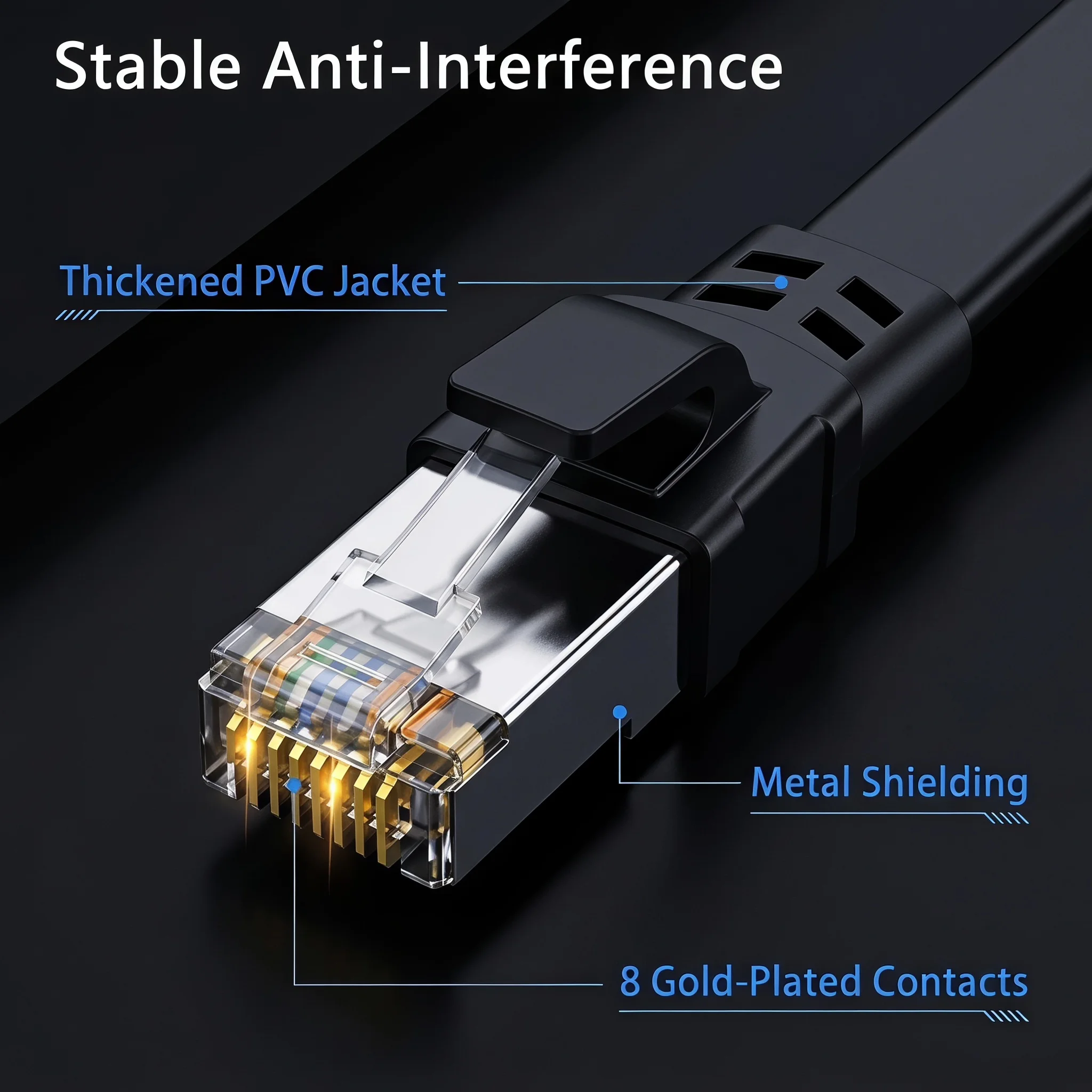 CAT8 Flat Ethernet Cable 40Gbps 2000MHz RJ45 Internet Network Cable Shielded Patch for PC Modem Laptop PS5 Router