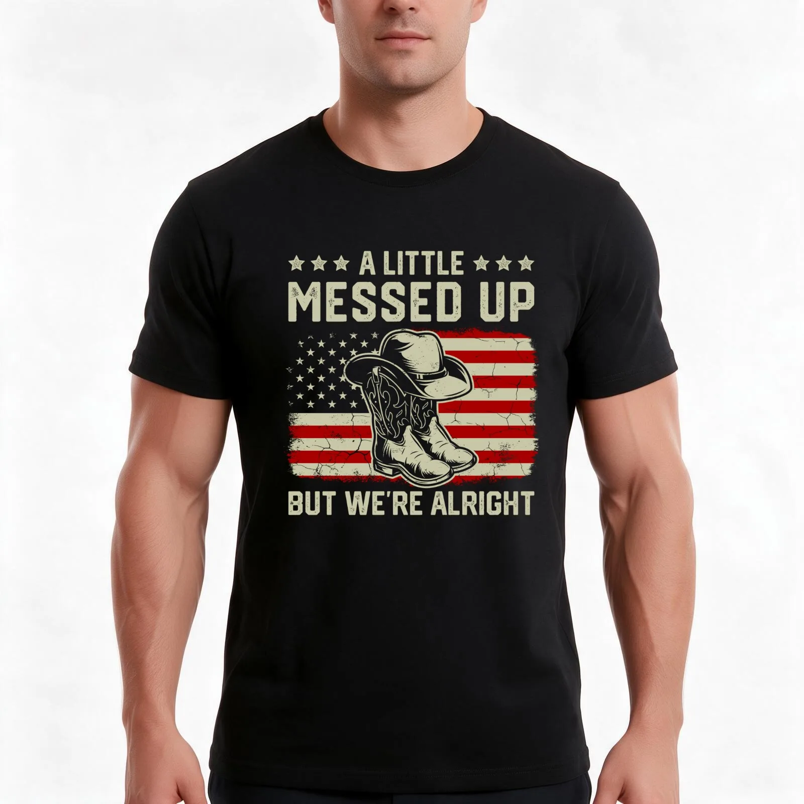 A Little Messed Up But We're Alright American Flag T-Shirt Summer Casual Cotton Tee Oversized Streetwear Tops 100% Cotton