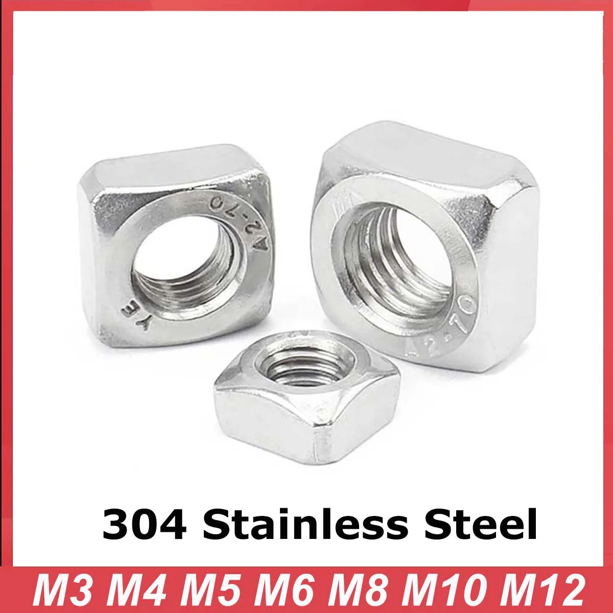 10-100pcs 304 A2 Stainless Steel Square Nut Metric Threaded M3 M4 M5 M6 M8 M10 M12 DIN557 GB39 Four Square Quadrate Nuts