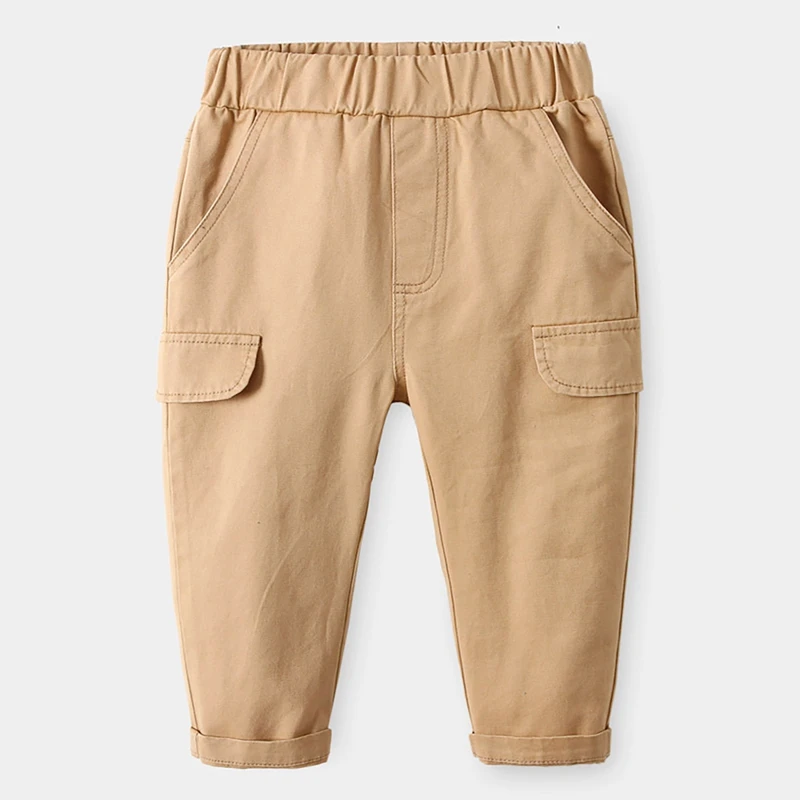 

2-10 Years Children Boys Casual Pants Spring Autumn Cotton High Waist Pocket Trousers 3 Solid Color