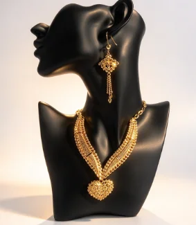 9999 Gold Dubai Wedding Decorative Jewelry Set - Ethnic Style Necklace, Earrings, Ring, Bracelet - Set of Four