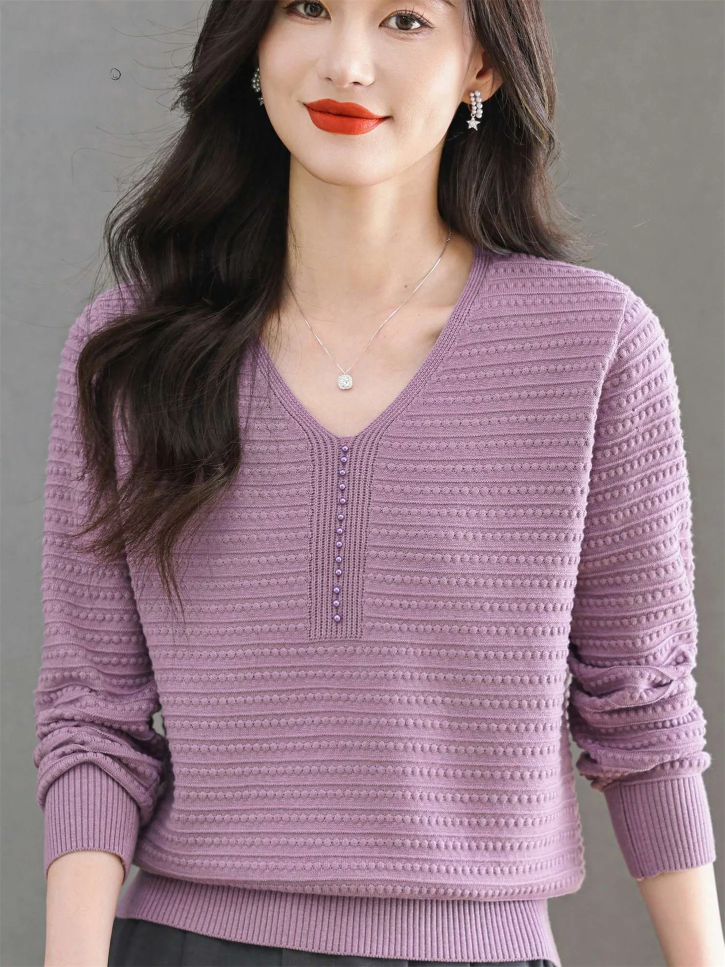 

Faionable V-Ne трикотаж, тонкий свободный базовый слой, топ для молодых мам среднего возраста и женщин, весна-осень, новый Sle