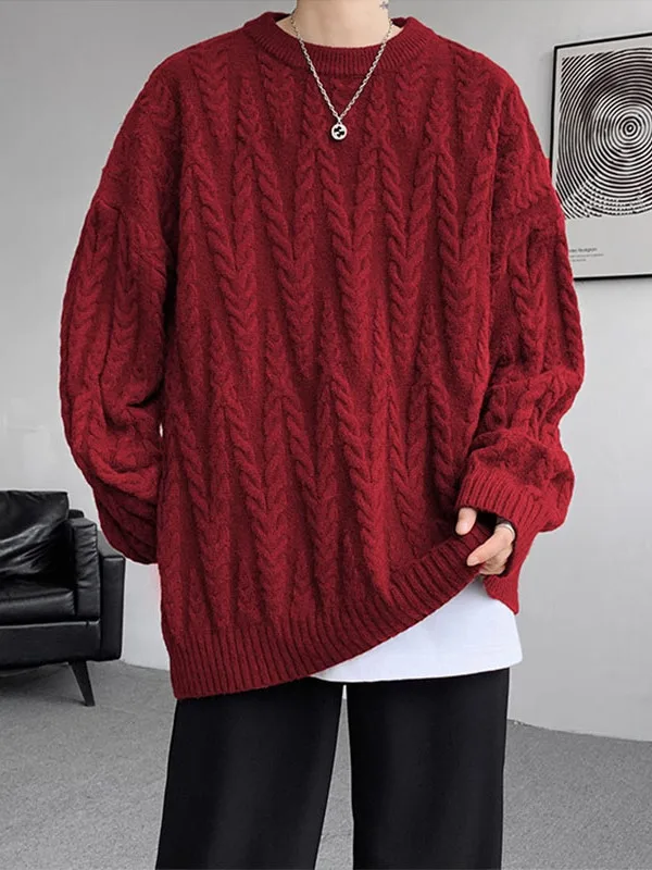 

Extra Large 300 Pou Wine Red Twist Sweater Men's Autumn Winter Inner Knitted irt Unique Design Sensation Tead Coat Jaet