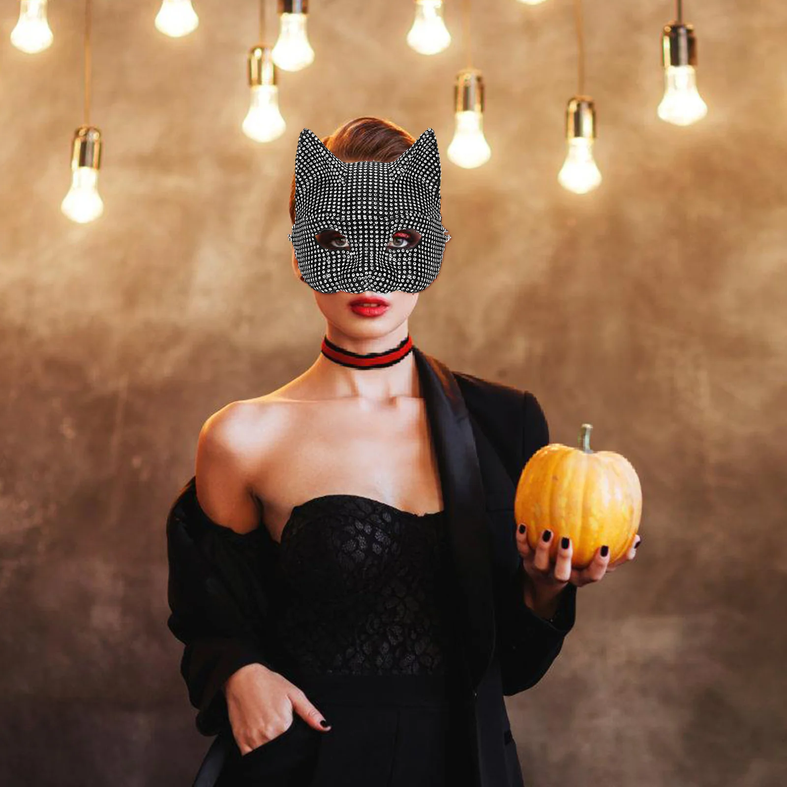 

Rhinestone Cat Mask Sparkly Party Cosplay Accessory Halloween Costume Festival Decor Rhinestone Cat Mask Halloween Style Masks