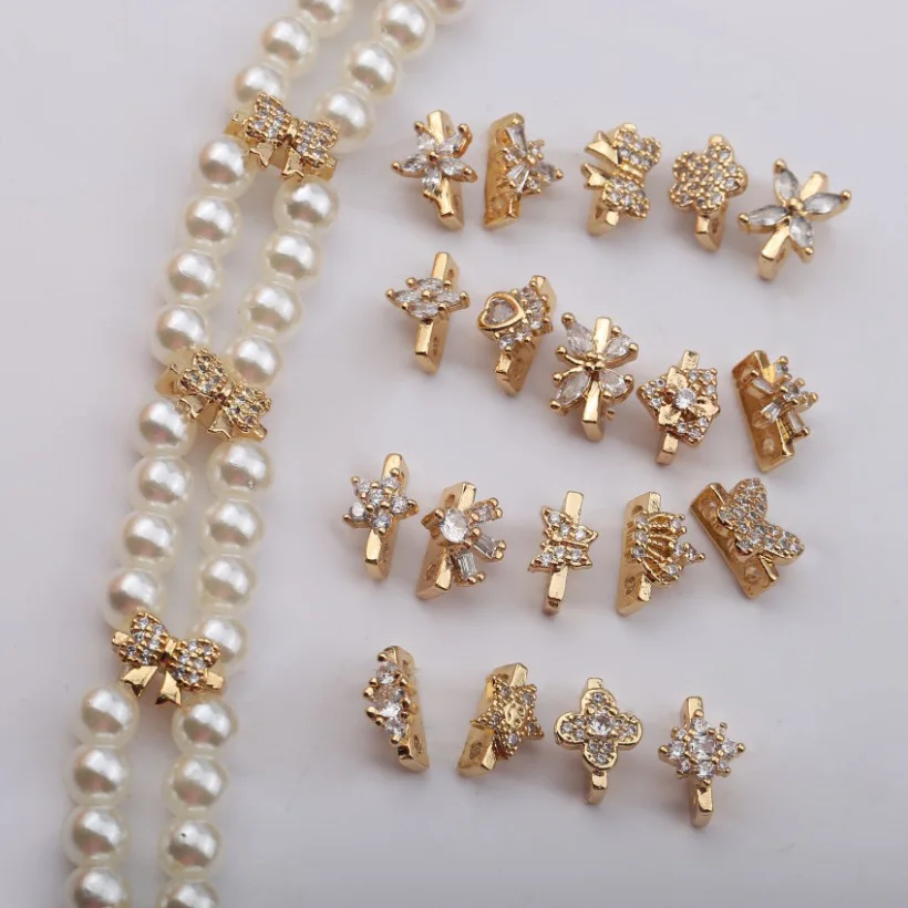 10 PCS Gold Plated Metal Copper Zircon Double-hole Double-row Spacer Diy Pearl Bracelet Accessories Handmade Jewelry Accessories