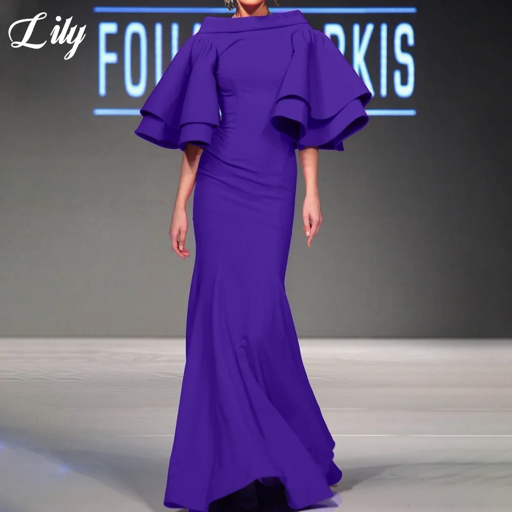 Lily Red Elegancka suknia wizytowa z wysokim dekoltem i bufiastymi rękawami Satynowe suknie wieczorowe Mermaid dla kobiet robe de bal Dostosowane