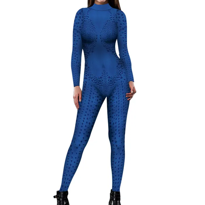 Damen Halloween Cosplay Filmkostüm Blaue Sexy Jumpsuits Film Karneval Party Bühnenauftritt Zentai Bodysuits Outfit 2026 – Detail 6