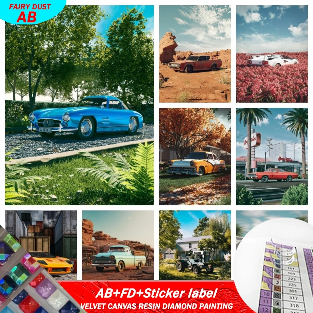 DIY AB FD pintura de diamante cuadrado de resina con kits de pegatinas coche Vintage Chevrolet Apache Mercedes Benz bordado joyería mosaico