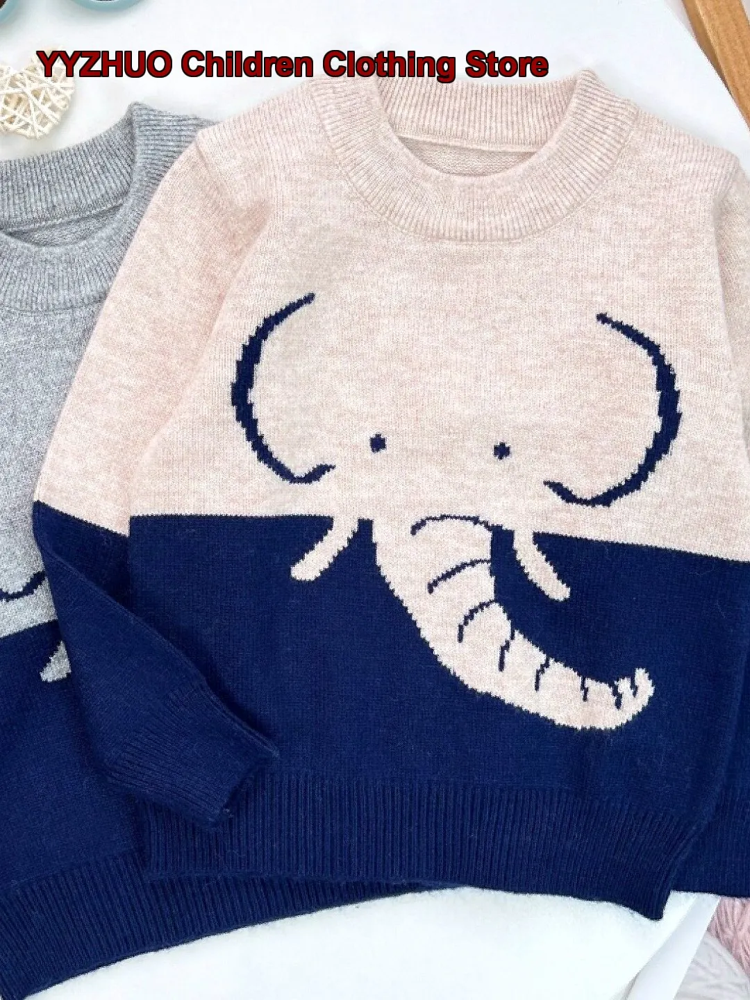 Boys Cartoon Print Knit Top Kids Autumn Winter Cashmere Knit Top Cute Style Solid Color
