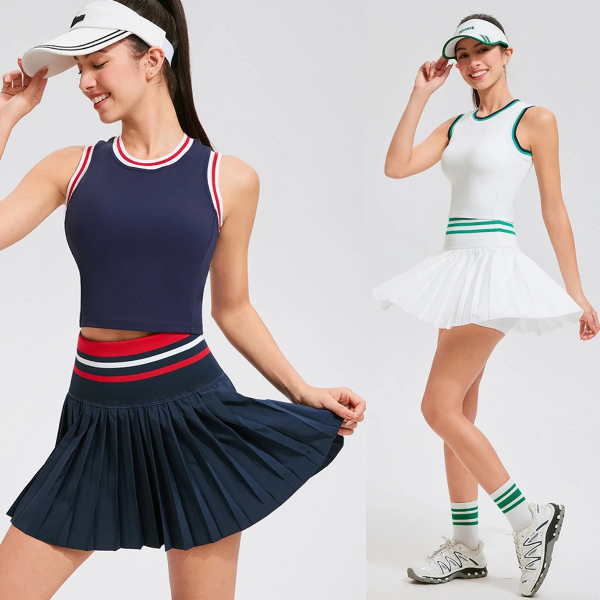 

Women Short Sportswear Two Pieces Fitness Yoga Set High Waist Tennis Skirt badminton Gym Suit Female Breathable Sportswear 2025
