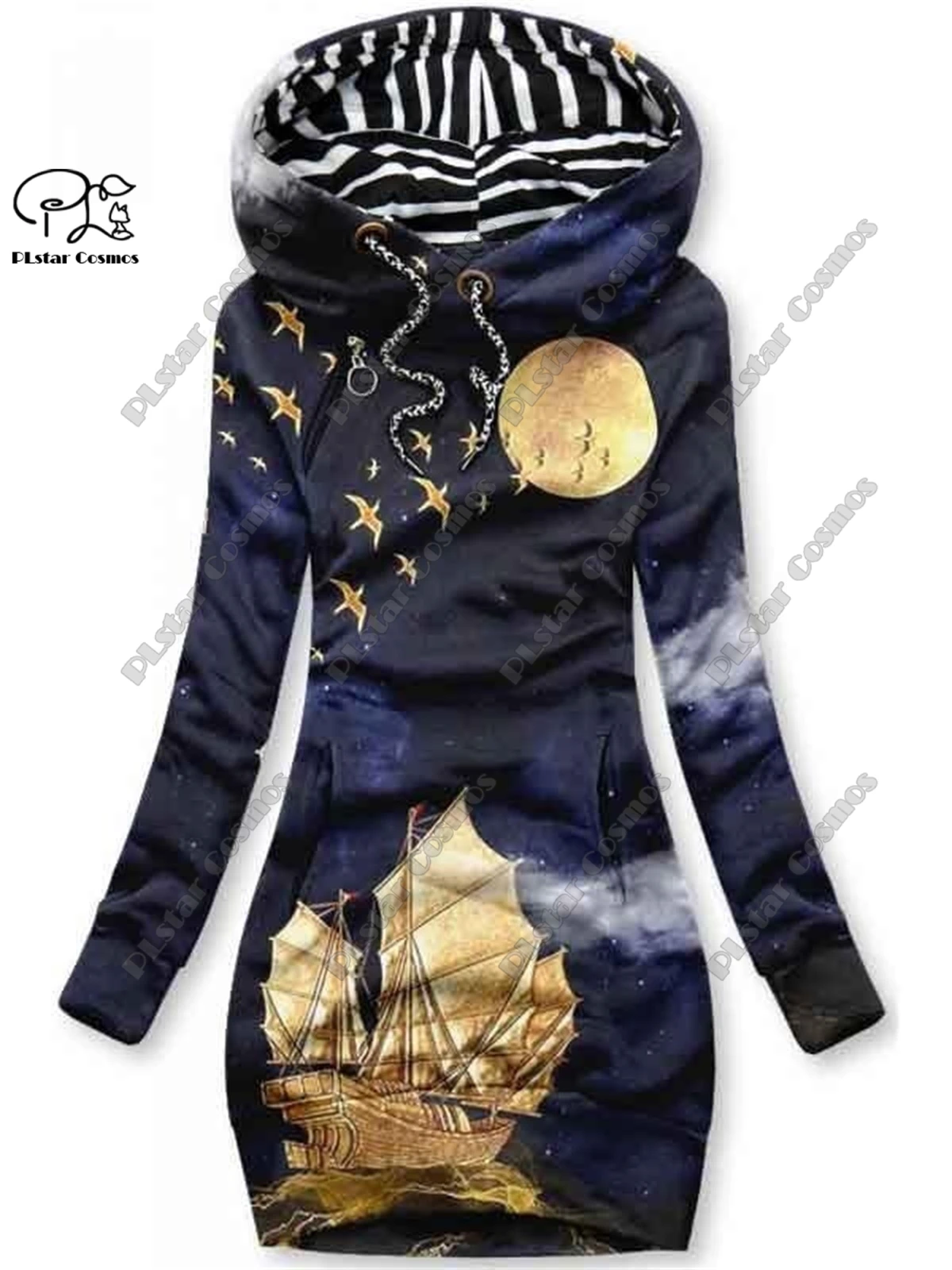 

PLstar Cosmos 3D printed women's long sweater dress retro gradient pattern casual slimming series