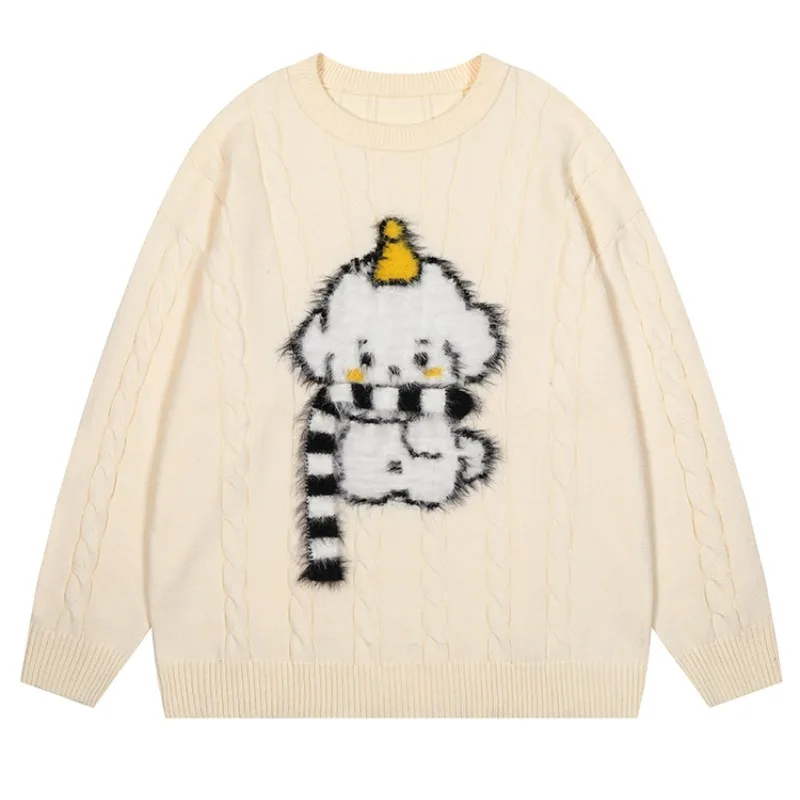 Pullovers Women Furry Cute Dog Printed Casual Gentle All-match Knitwear Couples Trendy American Vintage Autumn Ins Sweaters Cozy