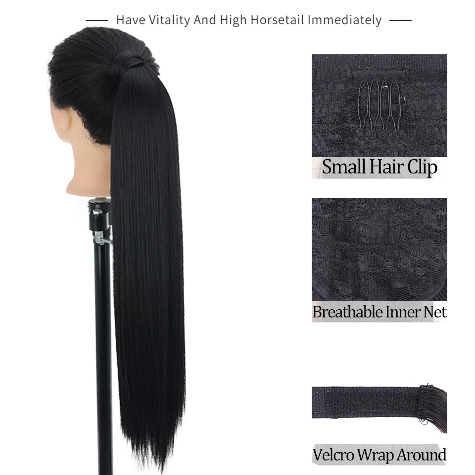 SHANGKE Synthetic Long Straight Wrap Around Clip In Ponytail Hair Extension Heat Reistan Pony Tail Fake Hair