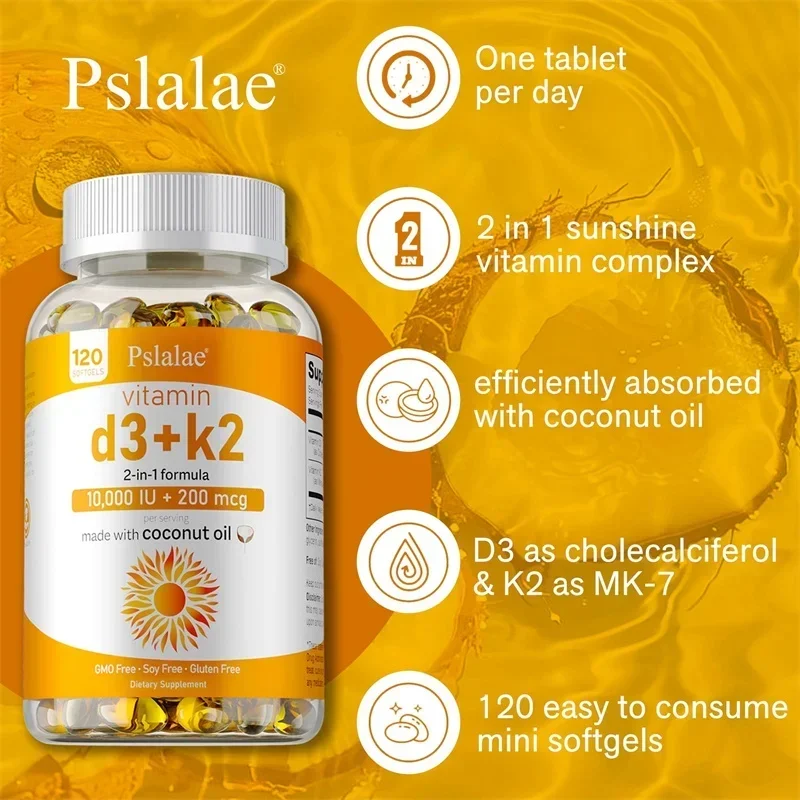 Vitamin D3+K2 Supplement - Supports Joint, Bone and Immune Health, Non-GMO Formula, Easy To Swallow Vitamin D and K Complex