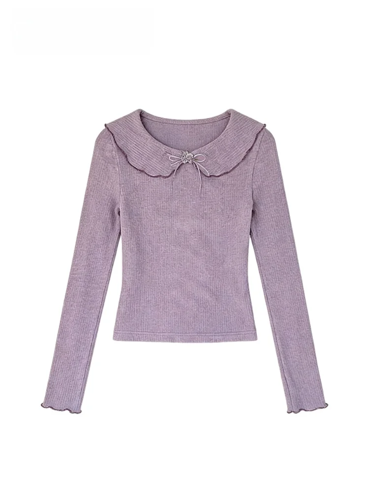 

plus Size Knitted Long Sve Doll Collar Base irt for Women Autumn Winter Meat Concealing Slimming Trendy Polyester Fiber