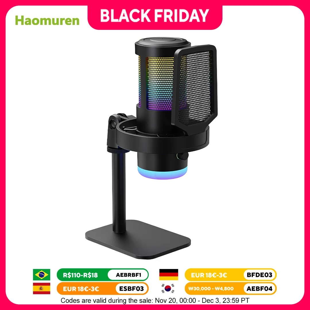 

Haomuren RGB Gaming Microphone USB Dynamic MIC Condenser Noise Reduction MIC for Gamer Streaming Podcasting Youtube