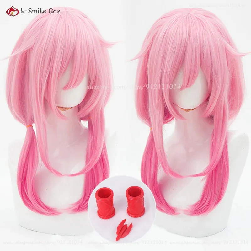 Peluca de Cosplay de Anime Yuzuriha Inori, 45cm, pelo sintético corto degradado rosa resistente al calor, pelucas para fiesta de Halloween para mujer + gorro de peluca