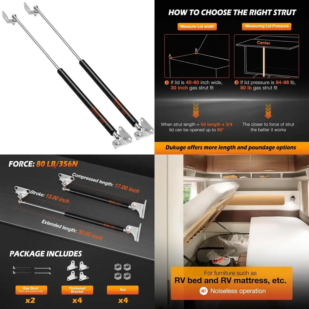 

Universal 30 80lbs Gas Struts with Brackets for RV Bed, Basement Doors, Trailers, and Storage Lids - Set of 2