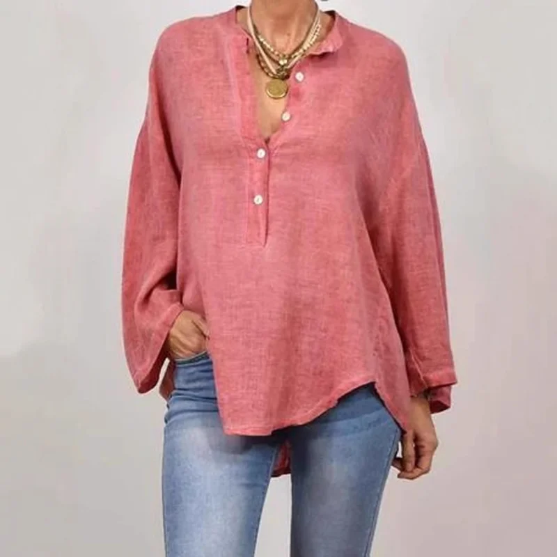 2025 nueva camisa informal de manga larga con cuello levantado y tubo para puerta para mujer