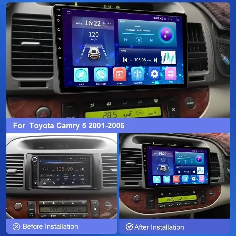 Android 14 Car Radio For Toyota Camry 5 XV 30 2001 - 2006 Multimedia Video Player Stereo GPS Navigation 5G WIFI Wireless Carplay