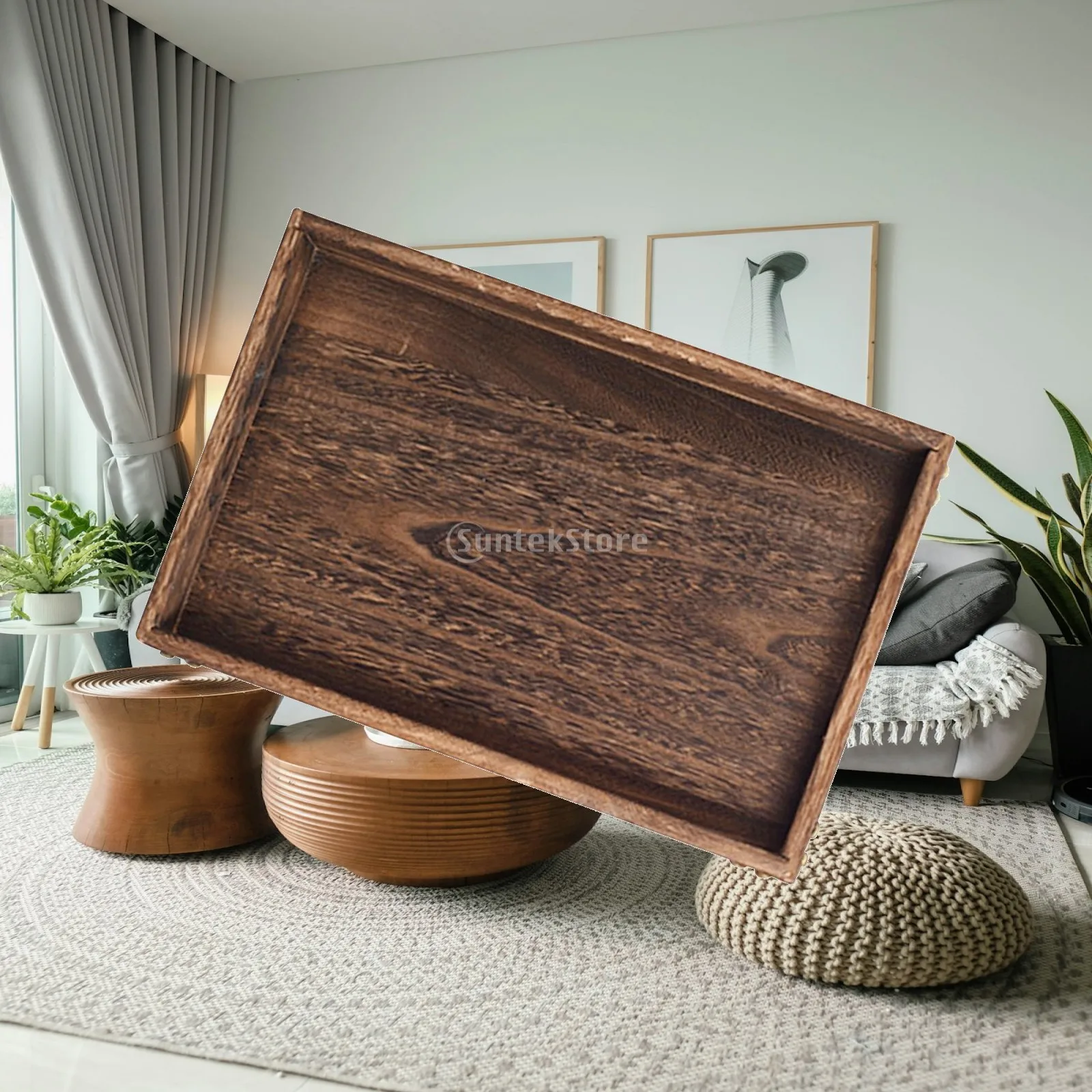 Rustic Wood Serving Tray Platter Sofa Couch Tray Food Trays for Living Room,