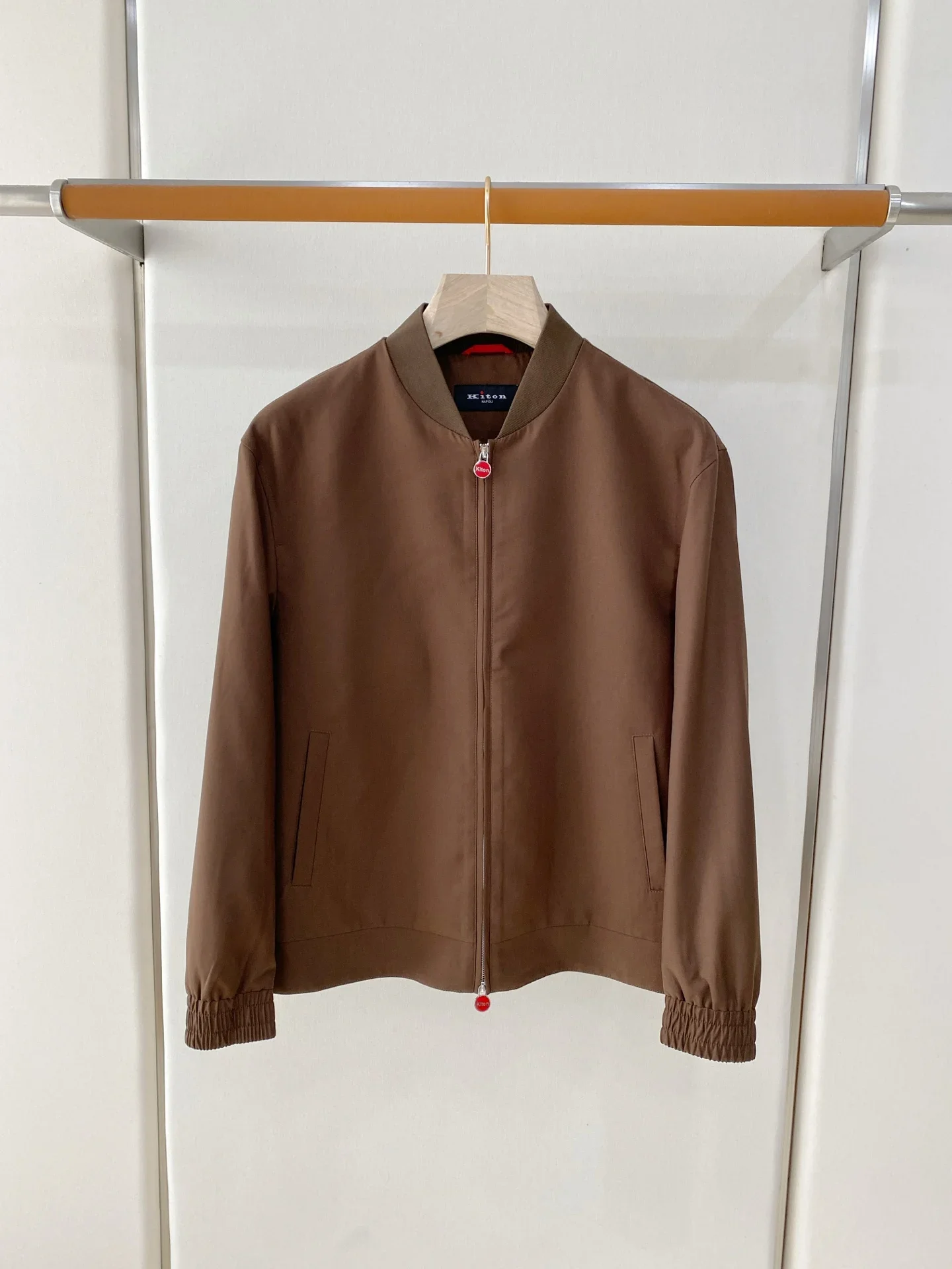 Kiton Italian baseball collar fabric zip solid color jacket