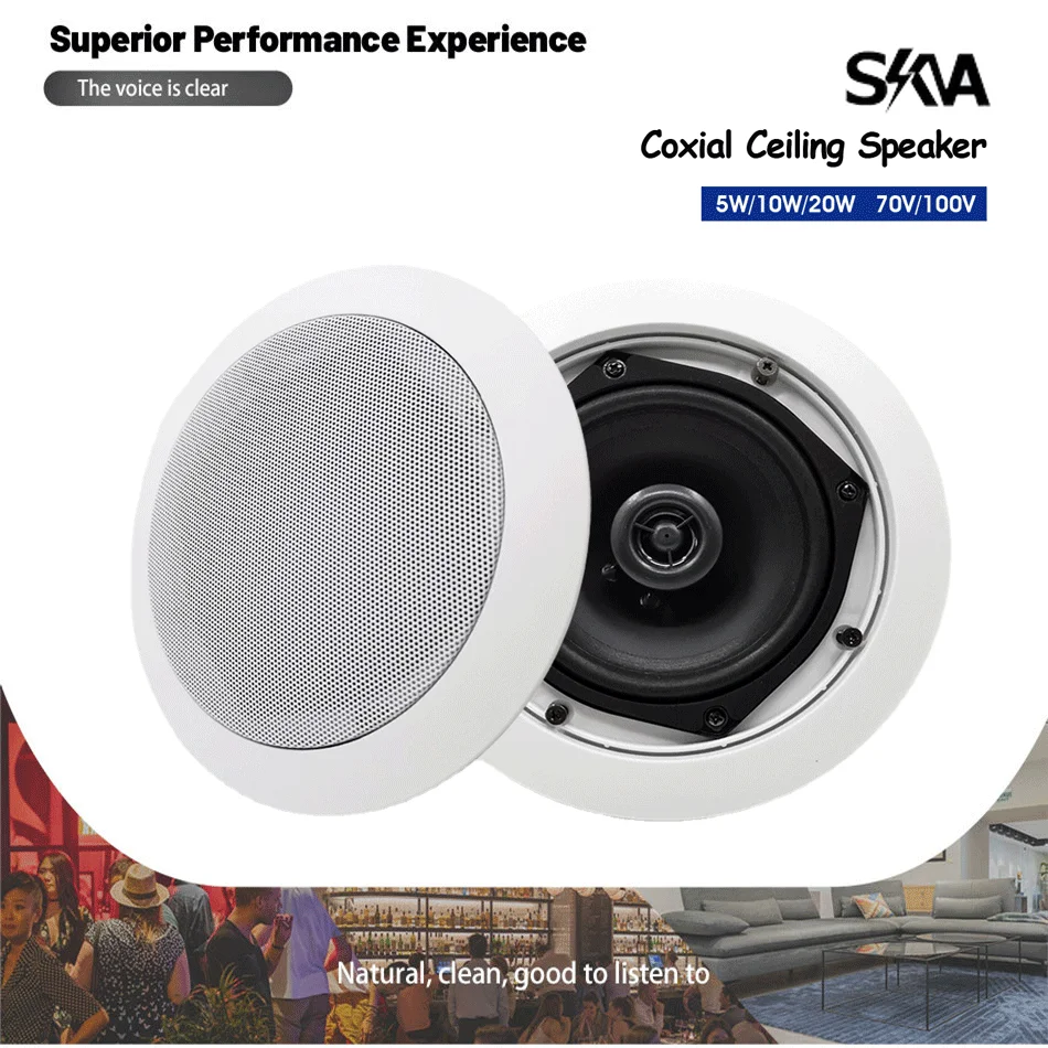 

5" 20W Coaxial Ceiling Speaker HiFi Audio ABS Material Loudspeaker for Indoor Bathroom Kitchen Public Address System
