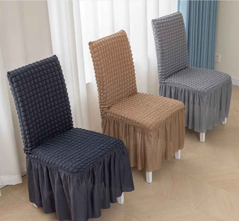 High Quality Seersucker Chair Cover For Dining Room Banquet Chair Slipcover Stretch Chair Skirt Elastic Wedding Chair Decoration