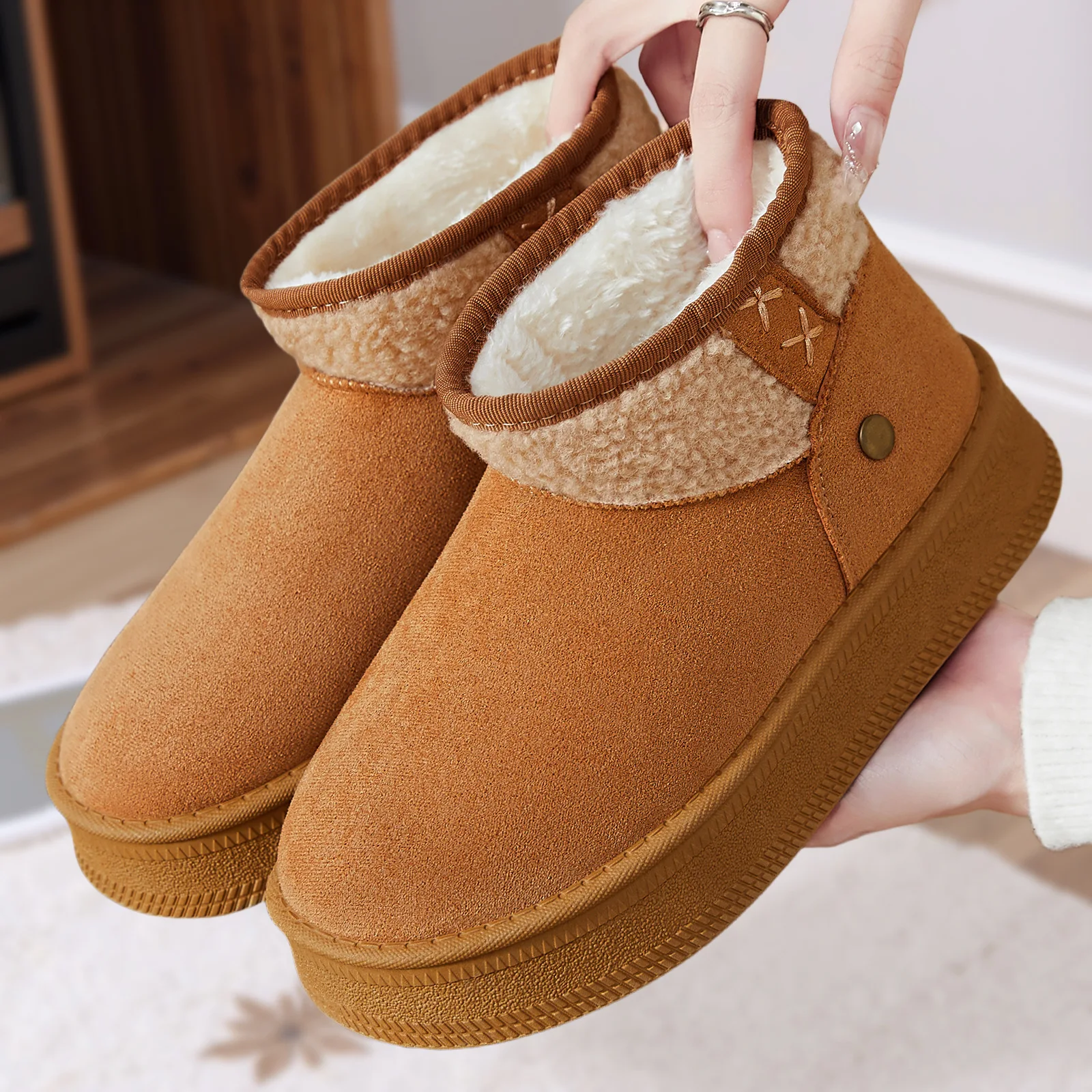 

Thick Bottom Snow Boots Women's Fleece Lined Thickened Cotton Snow Boots Cold Resistant Winter Boots for Outdoor Northeast