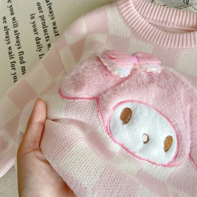 Kawaii Sanrio Children Sweater Kuromi My Melody Cartoon Cute Anime Keep Warm Clothing Undershirt Comfortable Toys Girls Gifts