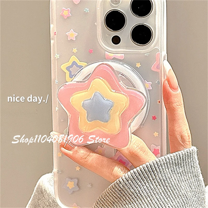 Korean Cute Cartoon Star Magnetic Holder Grip Tok Griptok Phone Holder Phone Stand Support For iPhone For Pad Magsafe Smart Tok view 4