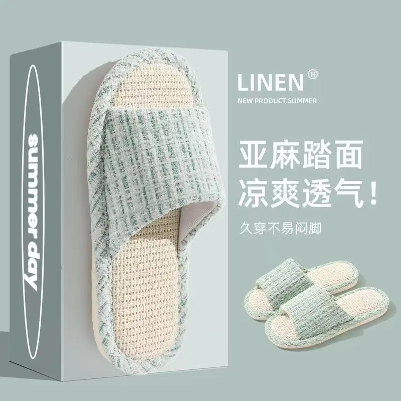 

Couple's linen floor anti slip slippers for women's indoor home, summer sweat absorbing cotton linen cool slippers for men