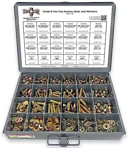 

-Piece Grade 8 Hex Cap Bolt, Nut & Washer Assortment Kit