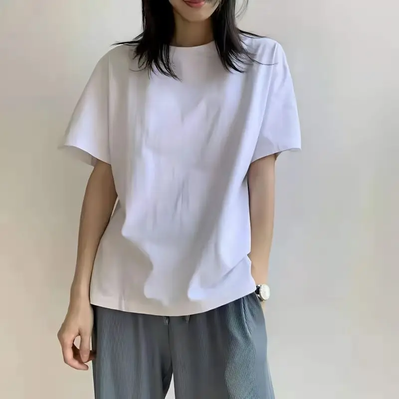 

Women 100% Pure Cotton White T-shirt Short Sleeved Loose Korean Version Ins Top Summer New Solid Color Ins clothes