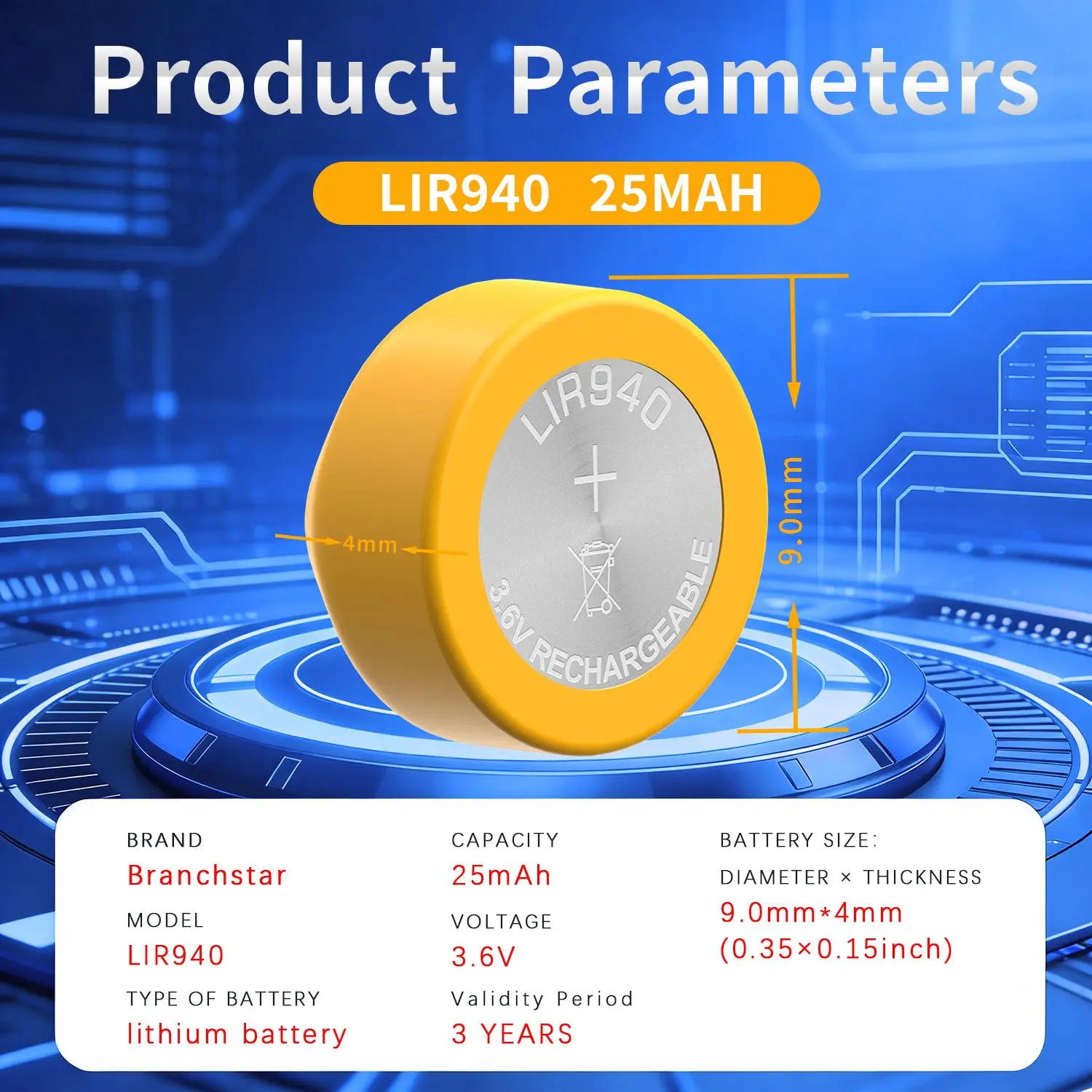 LIR940 25mah 9×4.0mm 3.7V Rechargeable Li-ion Battery Wire for Bluetooth Earphone Small Gadgets Replace 1043