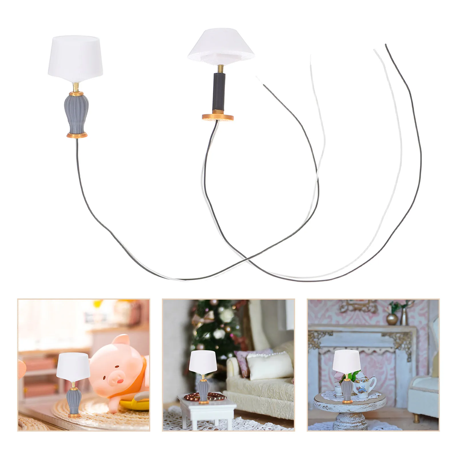 2Pcs Miniature Table Lamp Miniature Furniture Accessories Decorative Lighting for Dollhouse Furniture DIY Scenes Architectural