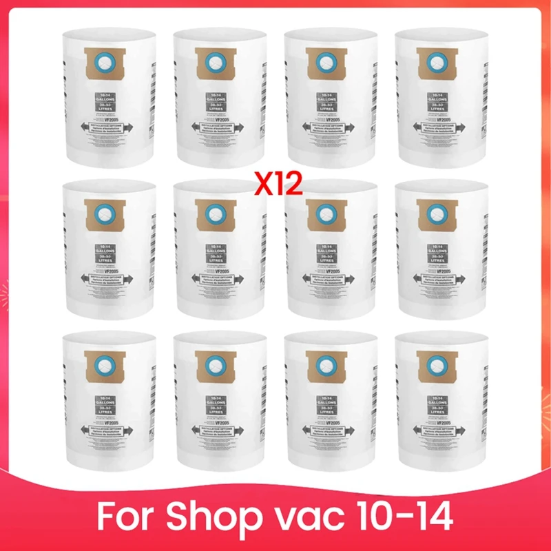 ABFU-12PCS Universal Dry Vac Dust Bag 10 To 14 Gallon Vacuum Cleaners For Shop Vac 10-14 Gallon Ridgid VF Dust Bags