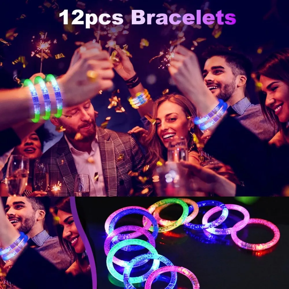 248PCS Glow in The Dark Party Supplies, 24Pcs Foam Sticks, 12Pcs LED Glasses, 12pcs Light Up Bracelet, 200Pcs Glow Sticks Bulk