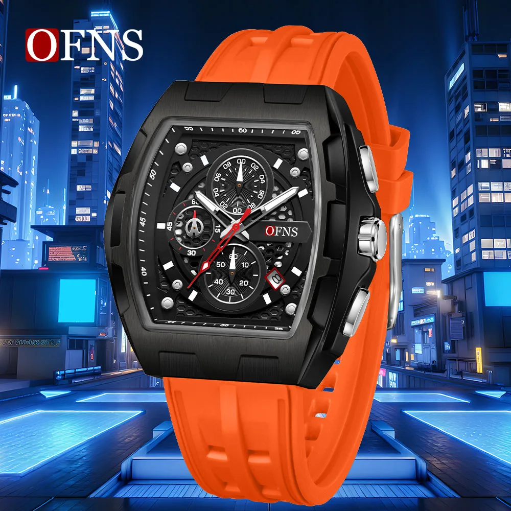 Ofns Brand 1210 Multi Functional Three Eye Six Pin Waterproof Luminous Calendar Men's Silicone wine barrel Student Quartz Watch