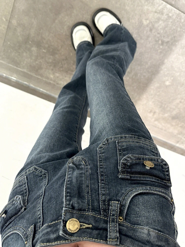 Women Flared Jeans Loose Denim Pants Bottom Straight High Waist Stretch Urban Female Flare Trouser 2023 Fashion Color