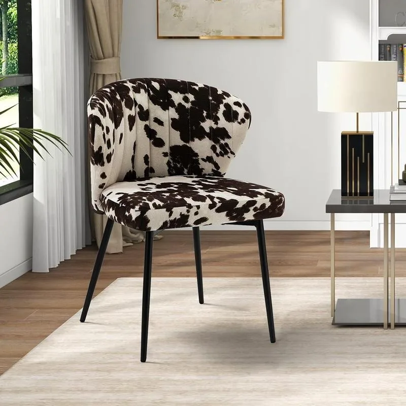 

tina’s home Modern Armless Dining Chair, Animal Print Cowhide, Upholstered Side Chair with Black Metal Legs, Tufted Back Vanity