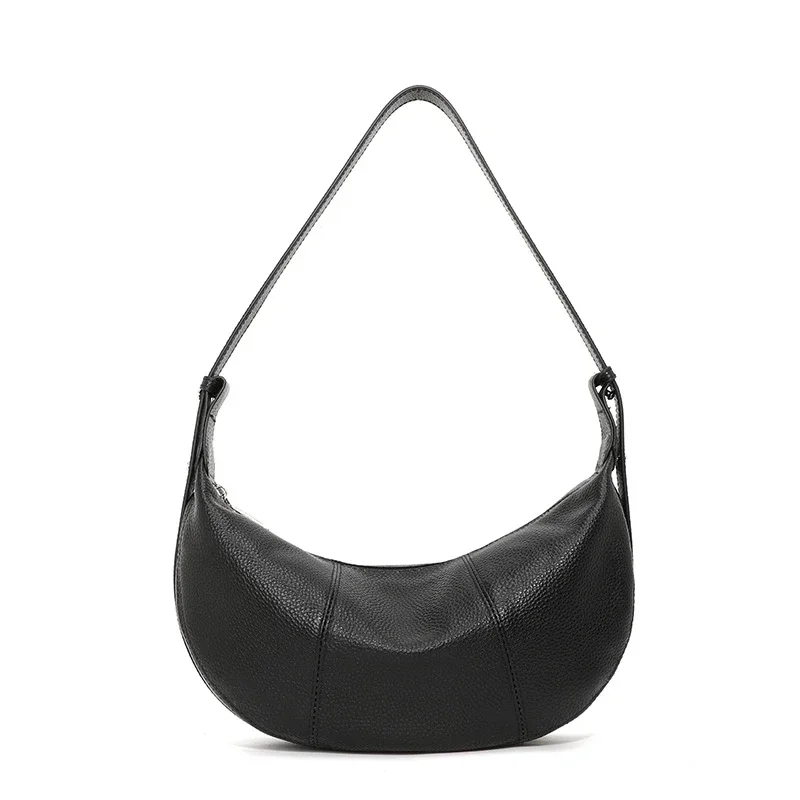 100% Echtes Leder Schultertasche für Damen Große Kapazität Halbmond-Form Designer Kuhledertasche für Pendler Shopper-Tasche – Detail 25