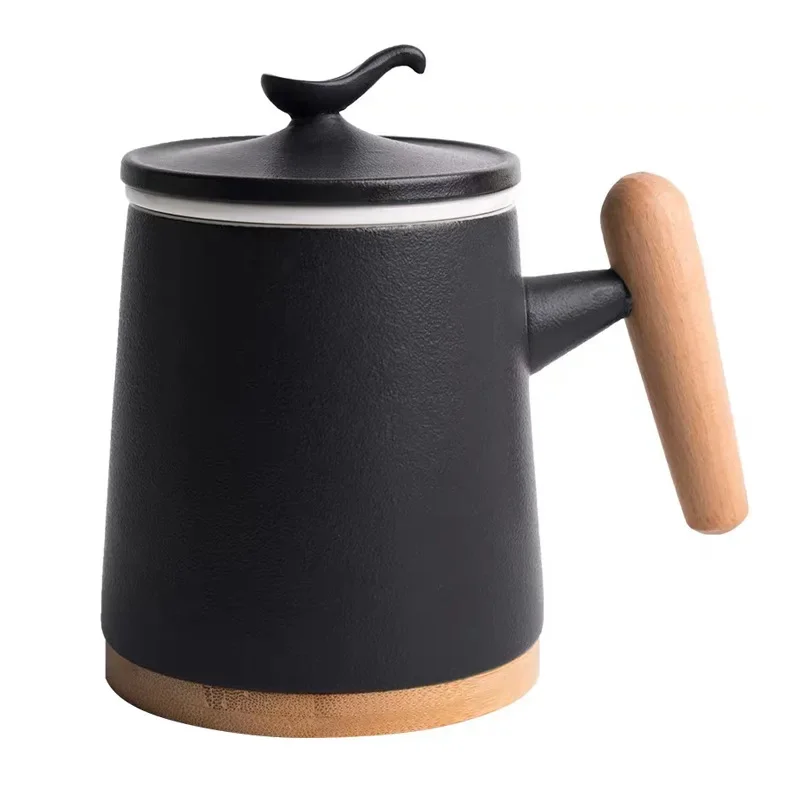 

Tea cup Filtered water cup Ceramic office lettering mug Large capacity Coarse pottery simple office cup with lid