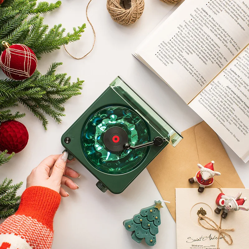 Retro Santa Claus Bluetooth Speaker Turntable Vinyl Record Player Stereo Sound White Noise Projection Light Sleeping Music Box