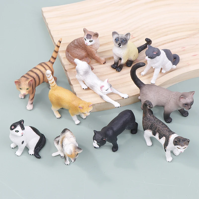 1pc Simulation Cat Animal Model Cute Cartoon PVC Cat Figurine Mini Ornament Kids Doll Toy Kitten Statue Desktop Decoration