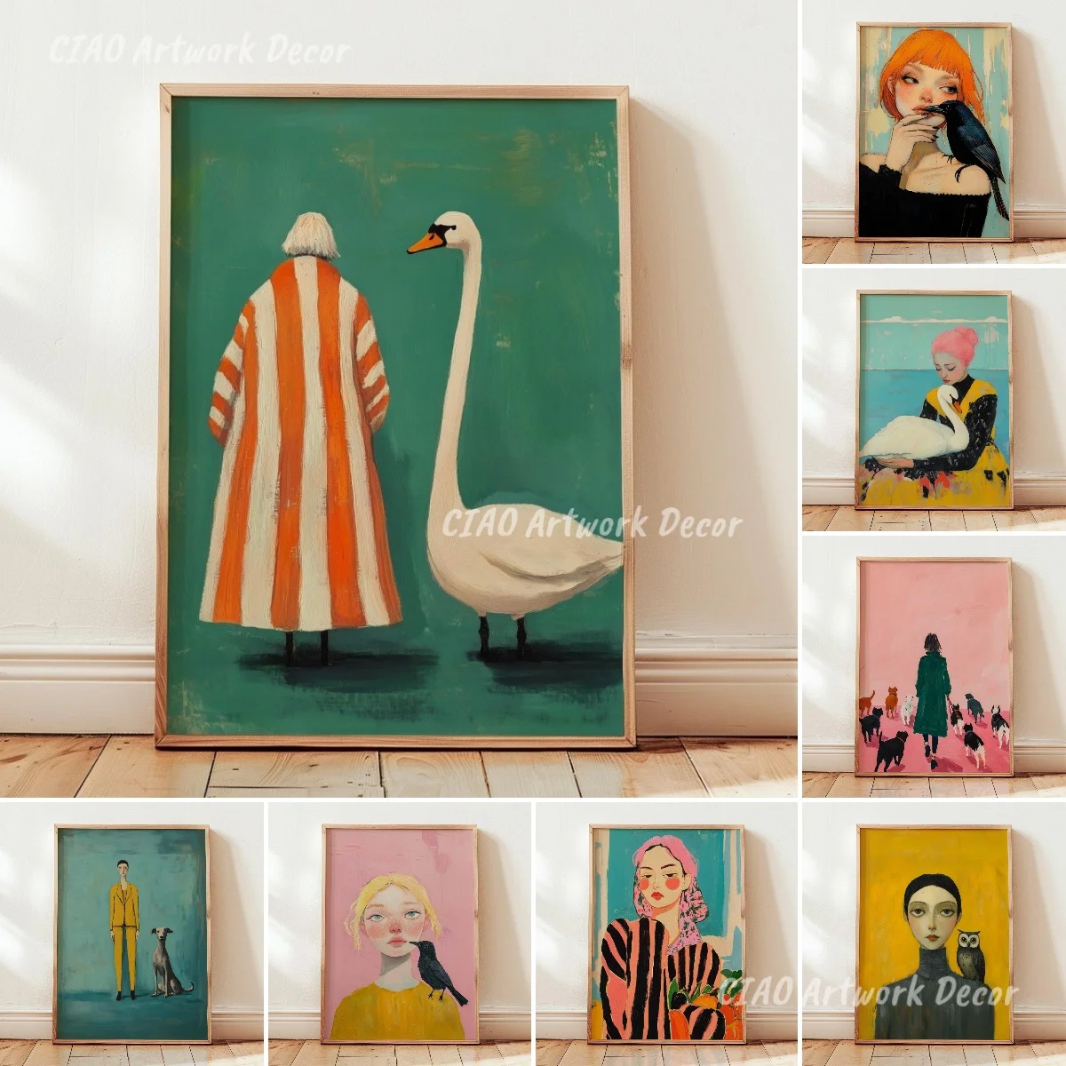 Whimsical Swan Canvas Prints Poster Dopamine Playful Quirky Bird Animal Abstract Art Prints Bedroom Wall Art Home Decor Poster