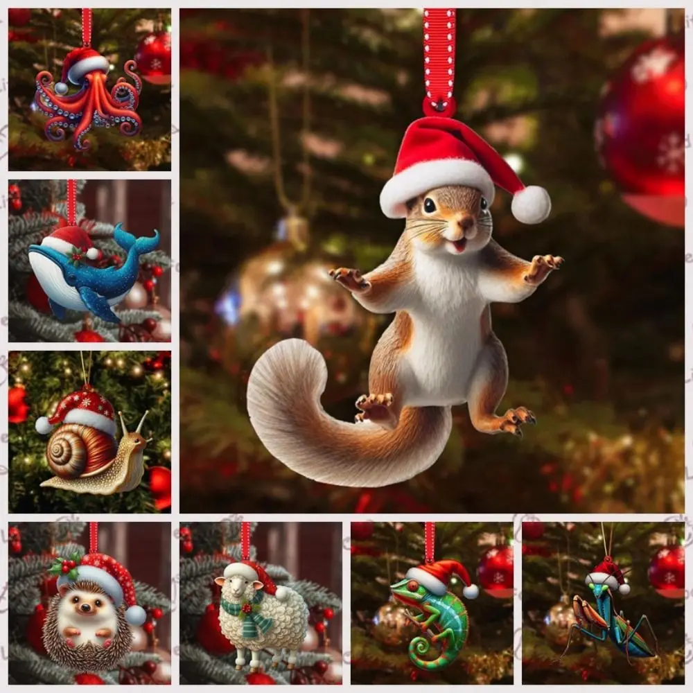 2D Christmas Squirrel Pendant Cartoon Hedgehog/Sheep Christmas Tree Pendant Decorative Xmas Dolphin Pendant Acrylic Flat Pendant