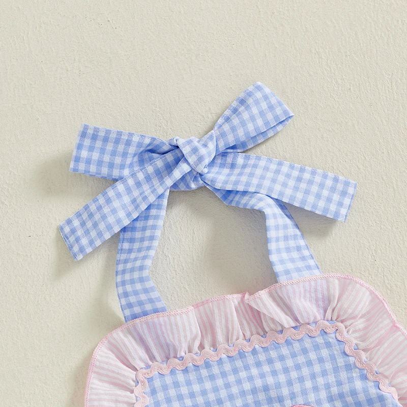 Adorable mono con estampado floral para niños pequeños con pajarita, cuello halter, sin mangas, con volantes, vestido mameluco para trajes de verano
