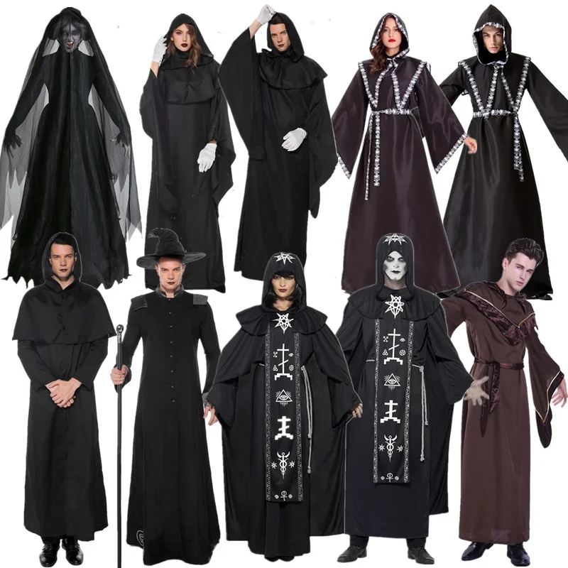 

Хэллоуин для взрослых Косплей Волшебник Дьявол Халат Костюм фокусника Мужчины Женщины Маскарад Представление Одевание Полиэфирное волокно